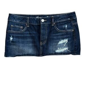 Y2K American Eagle Distressed Dark Wash Mini Skirt Womens 10 Indie Grunge Boho